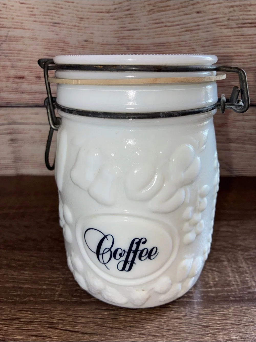 Vintage Wheaten White Ceramic Tea, Coffee & Sugar Canister Set /Airtight Lids
